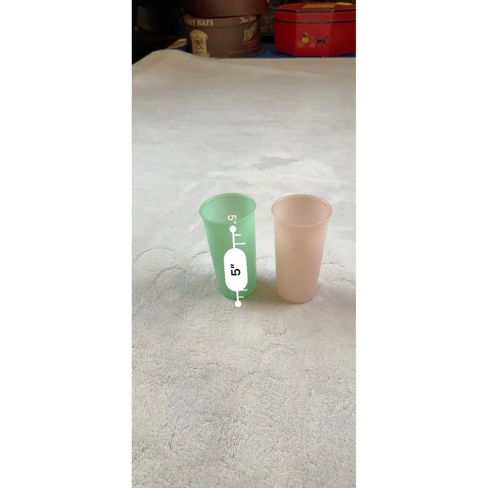 Tupperware Set of 2 Frosted Tumblers‎ Cups Green Pink 5 Inch Tall
